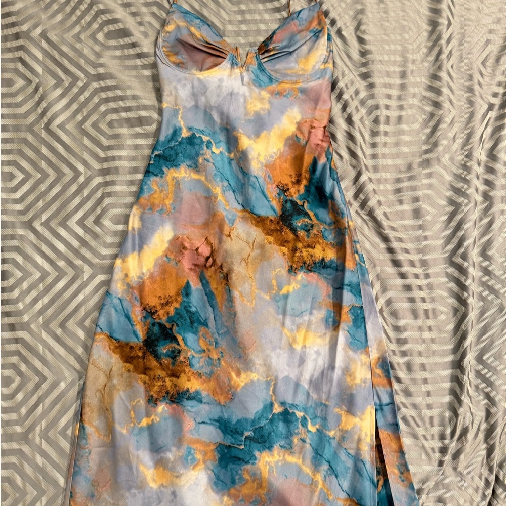 Elegant Multicolor Marble Print Dress